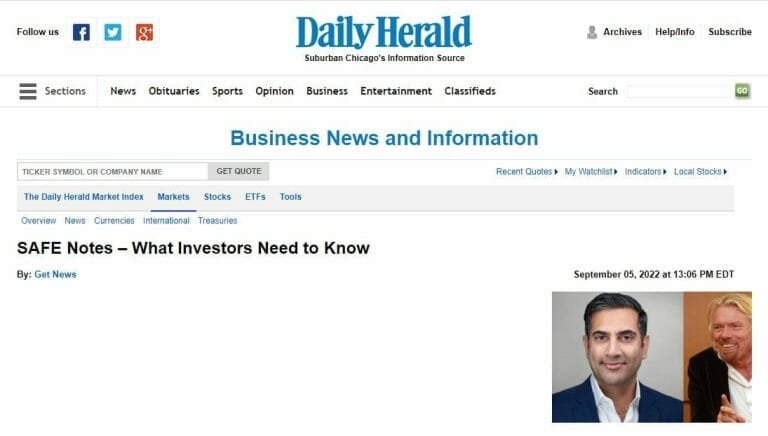 Alykhan Sunderji explains SAFEs (Simple Agreement for Future Equity) to the Chicago Daily Herald